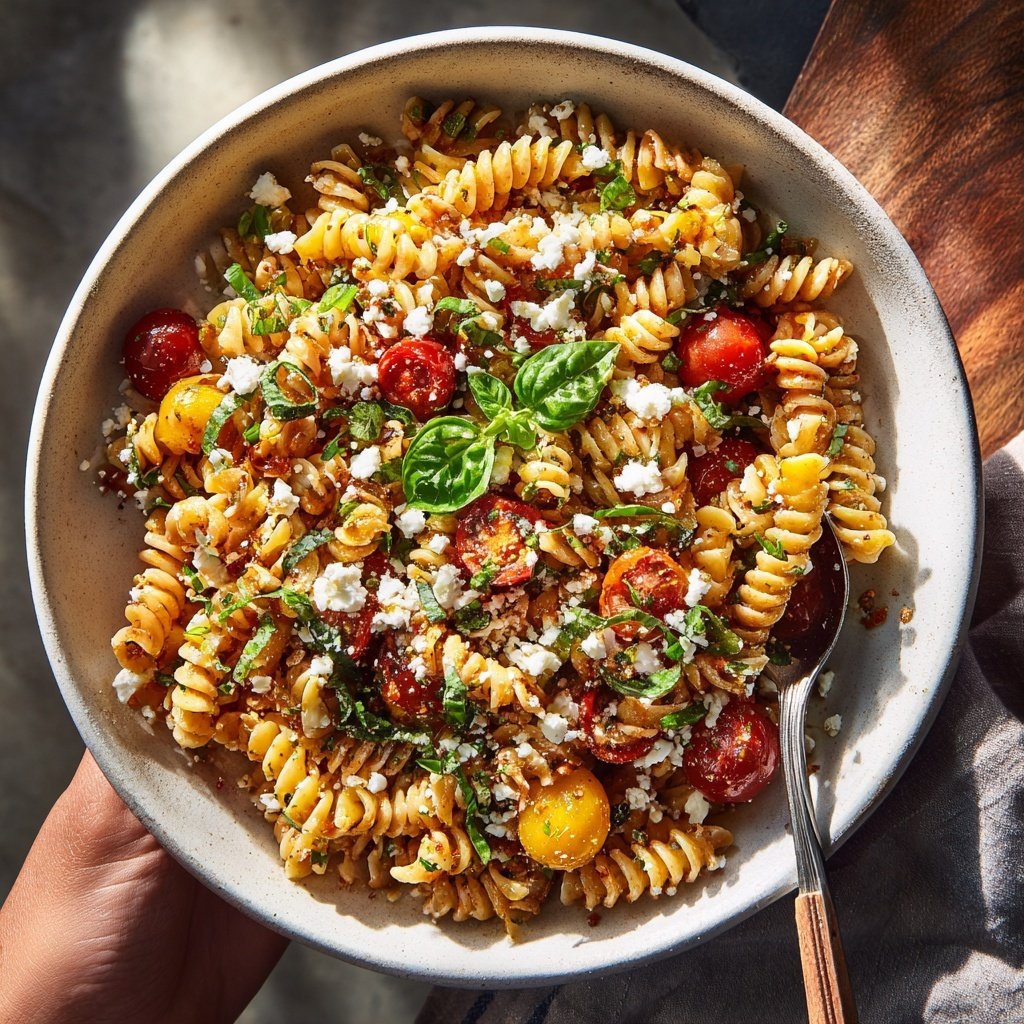 Mediterraner Nudelsalat Mit Feta