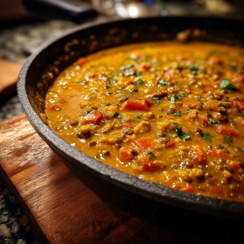 Vegetarisches Abendessen mit Linsencurry