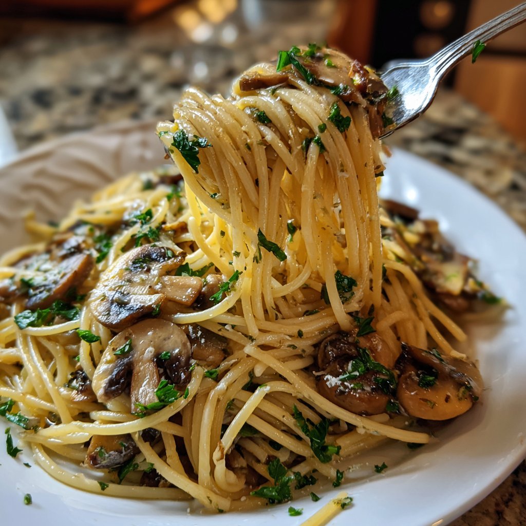 Spaghetti mit Pilzen und Petersilie