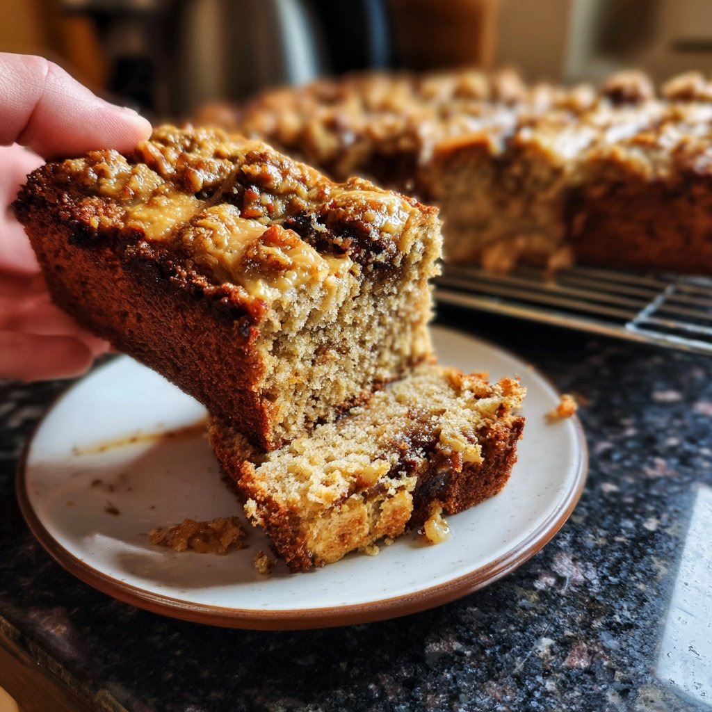 Bananenbrot mit Mandelmus und Datteln